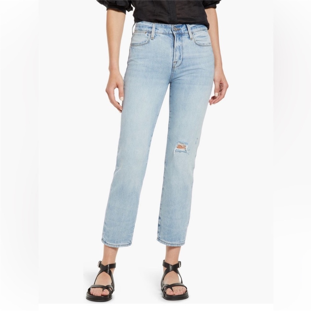 Frame Denim Le High Straight Jeans Womens 32 Winslow Light Wash Ankle Distressed